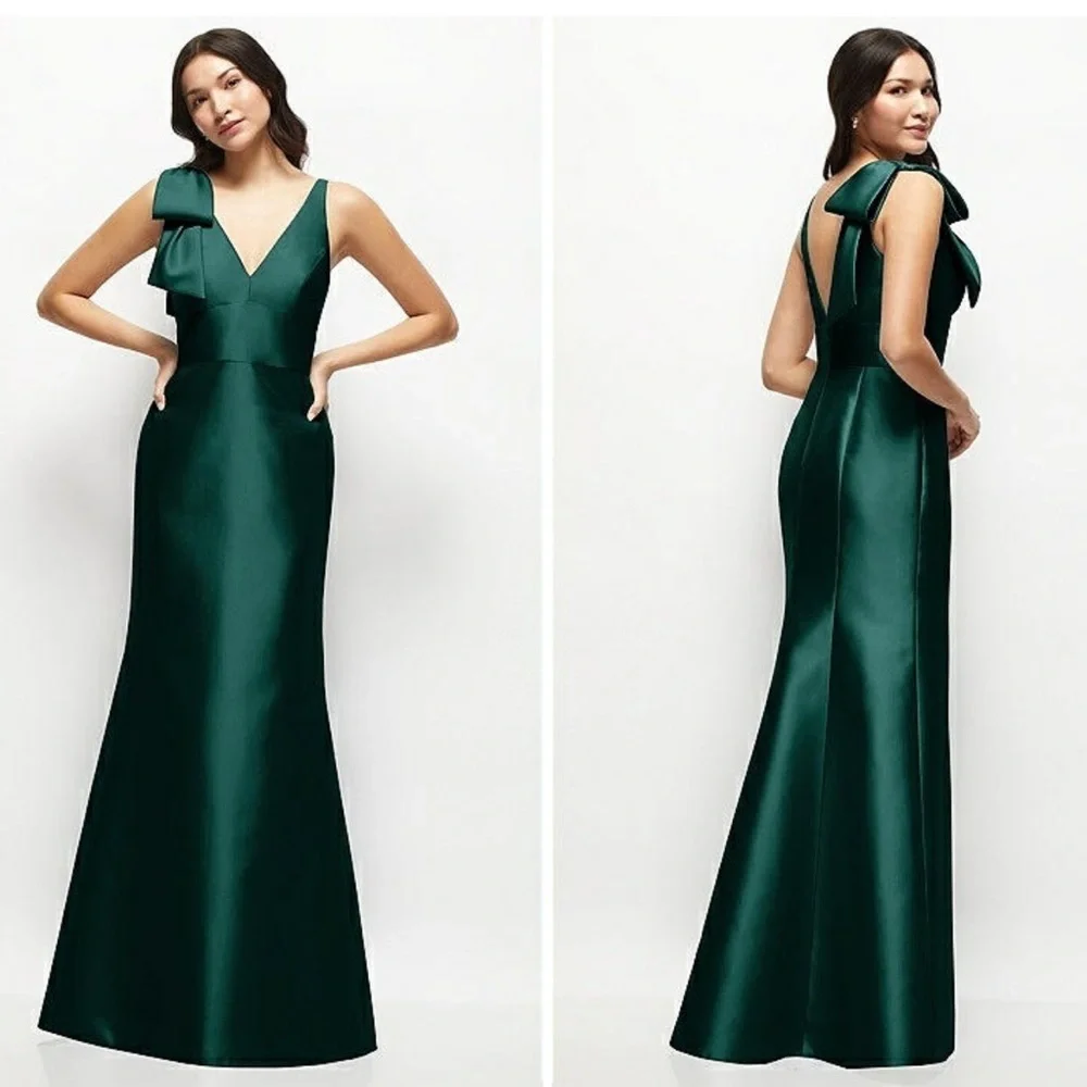 NWT Alfred Sung Linden One Shoulder Bow Satin Trumpet Gown Dress Size 10 D863 - Picture 4 of 13